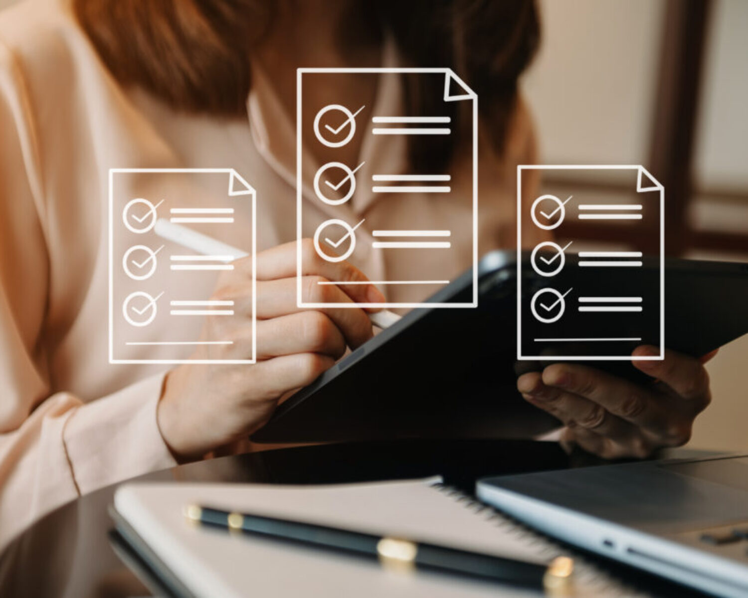 Online business contract Electronic signature, e-signing, digital document management, paperless office, business hand working at office